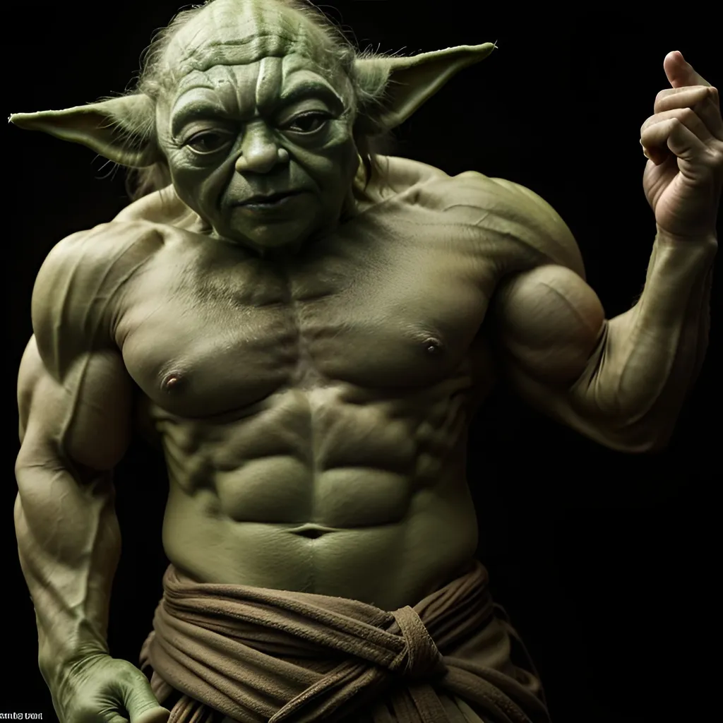 Realistic photo of master Yoda as bodybuilder