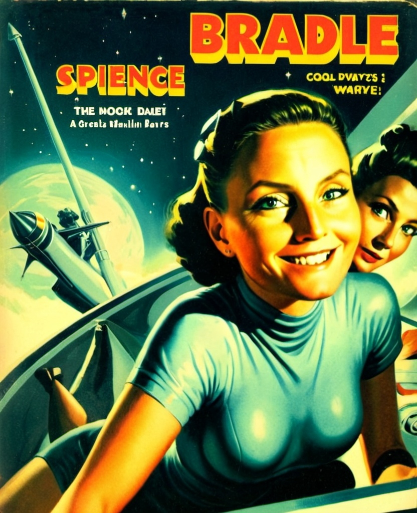 Prompt: man and woman on a spaceship, science-fiction, pulp style