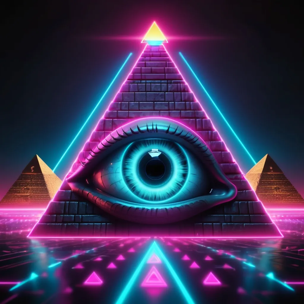 Prompt: high resolution, 4k, detailed, high quality, professional, wide view all seeing eye and pyramid in neon