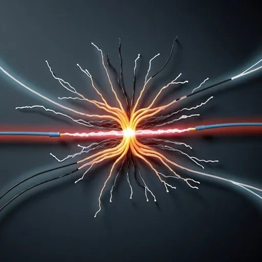 Prompt: illustrate electrical current as a ray of electrones