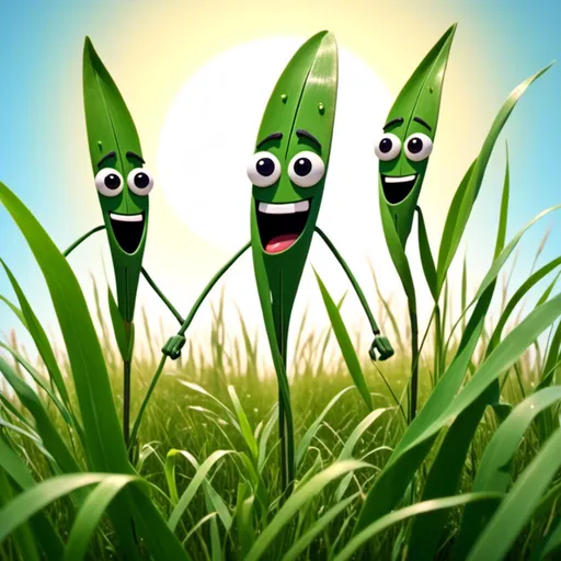 Prompt: <mymodel> A blade of grass dancing with friends