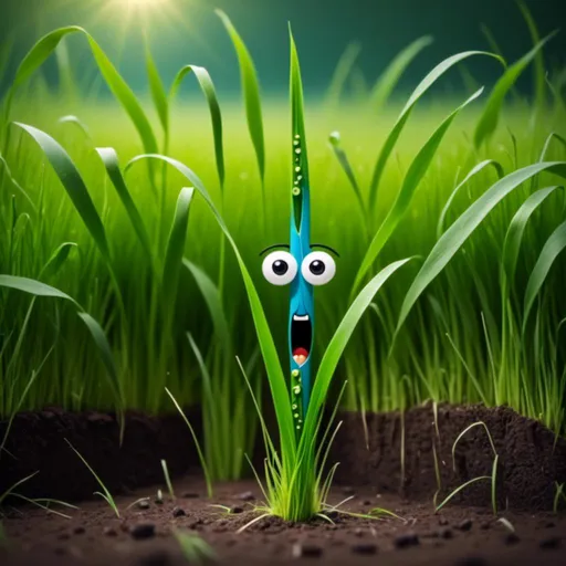 Prompt: <mymodel>A sad blade of grass, standing tall with its eyes closed