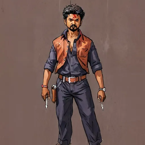 Prompt: Indian Actor Thalapathy Vijay as an action hero 