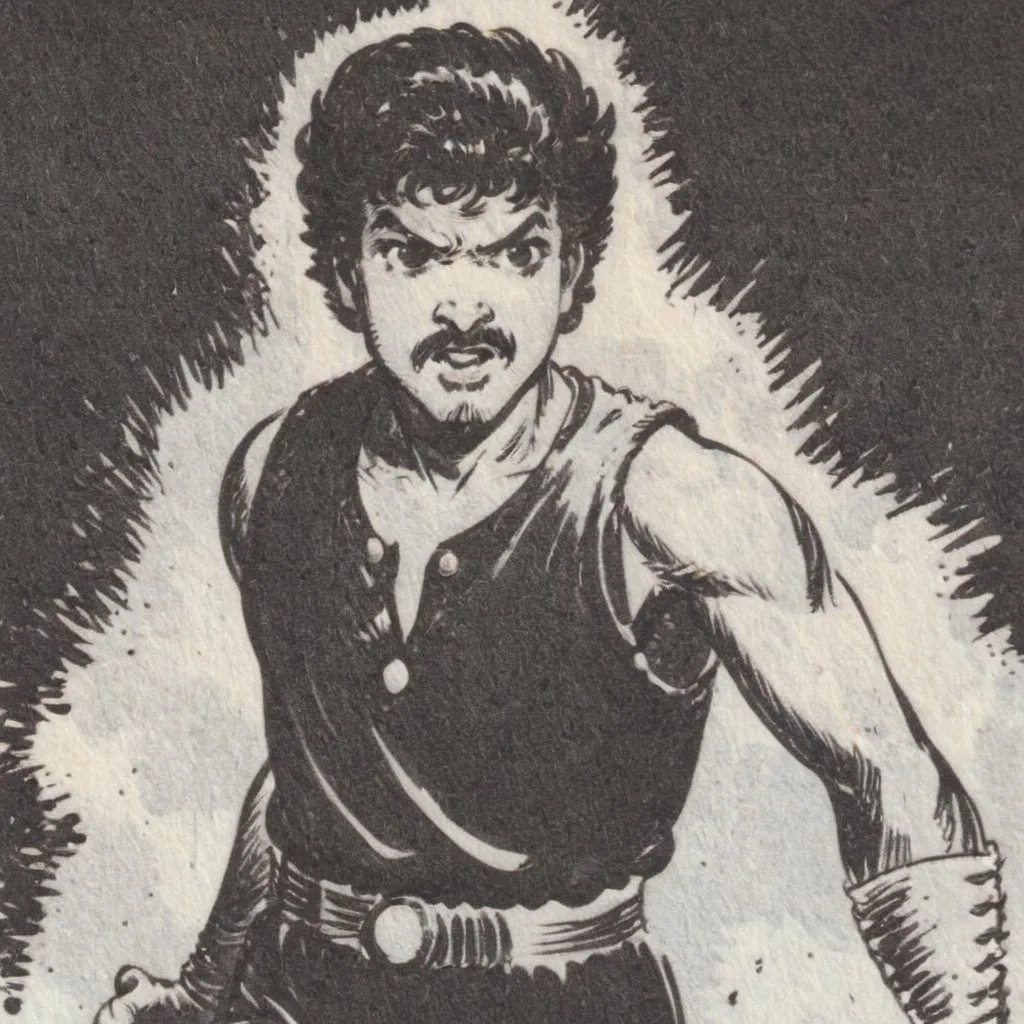 Prompt: Indian Actor Thalapathy Vijay as an action hero 