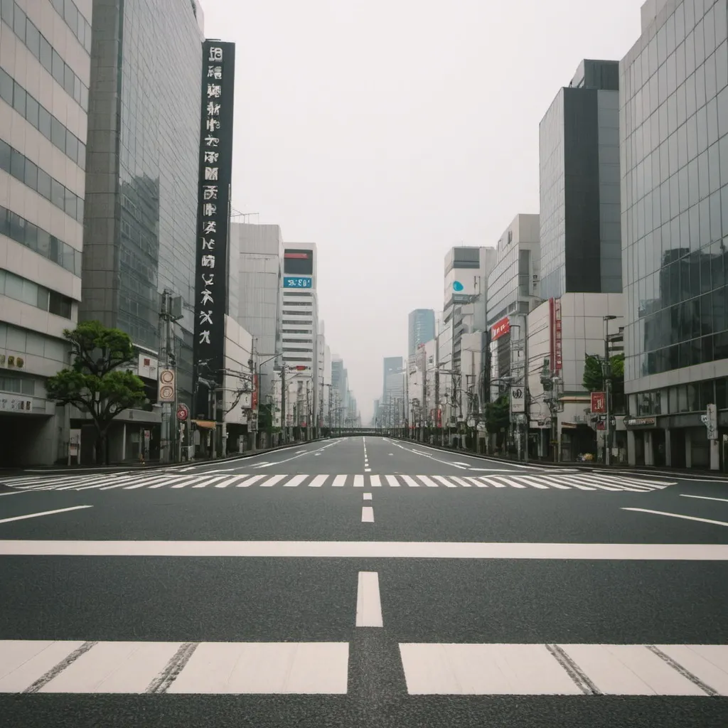 Prompt: tokyo city crossing, empty on a cloudy day