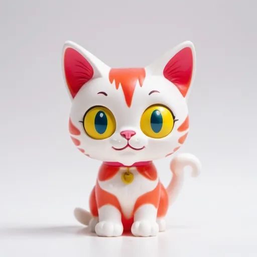 Prompt: Popmart art toy, Cat figurine, made of plastic, product studio shot, on a white background, diffused lighting, centered.