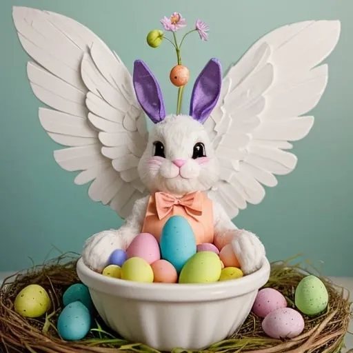 Prompt: Easter bunny with angel wings