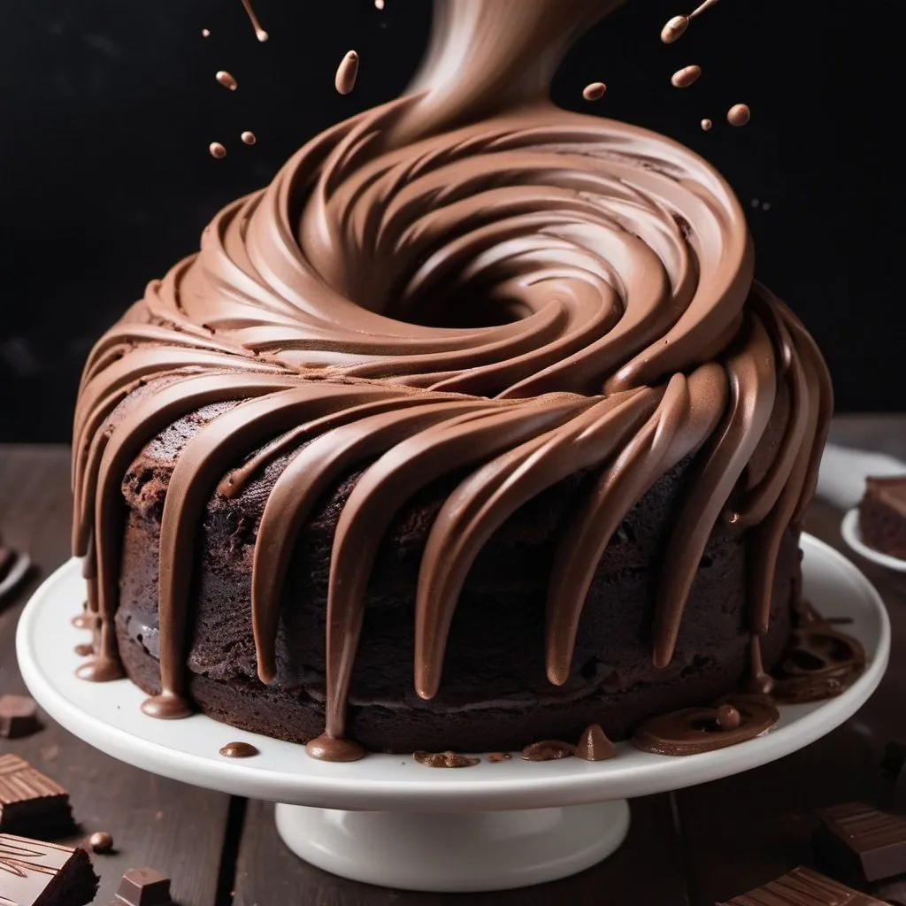 Prompt: Tornado wit chocolate cake swirling around in it