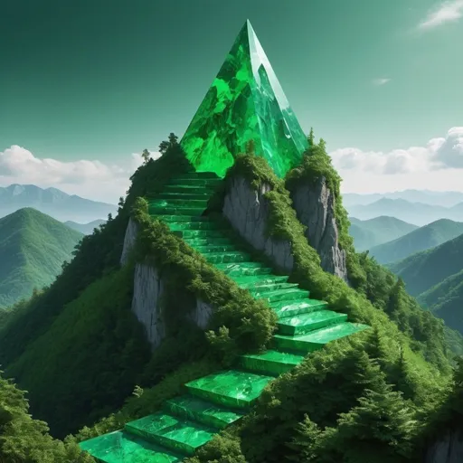 Prompt: Make mountaintop composed of green emerald like Q