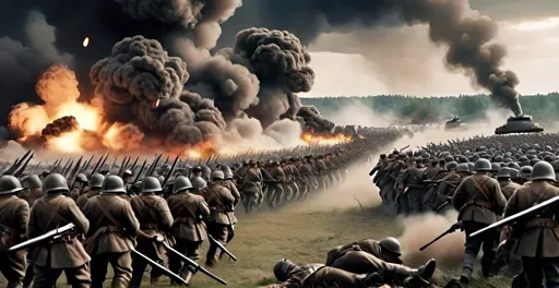 Prompt: Incredible epic world war battle scene