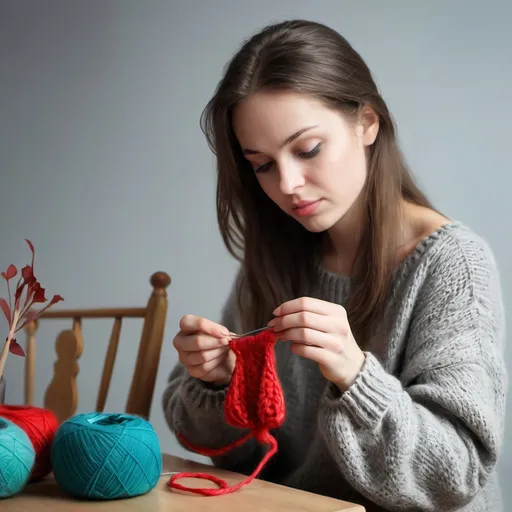 Prompt: a beautiful women is knitting