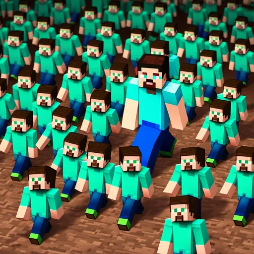 Prompt: minecraft steve murders 1000 creepers