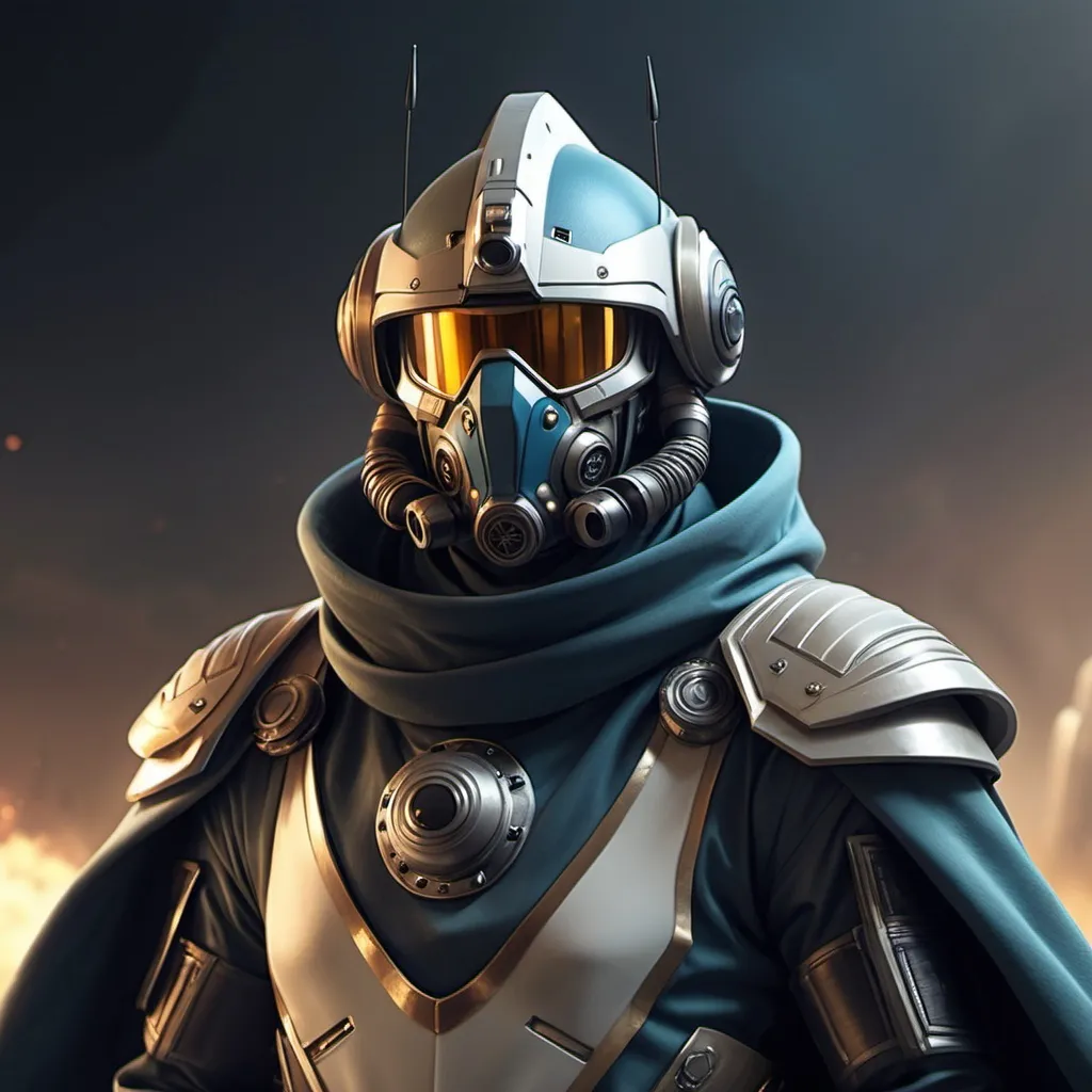 Prompt: Sci-fi Commanders in power with shoulder cape wearing face mask helmet 