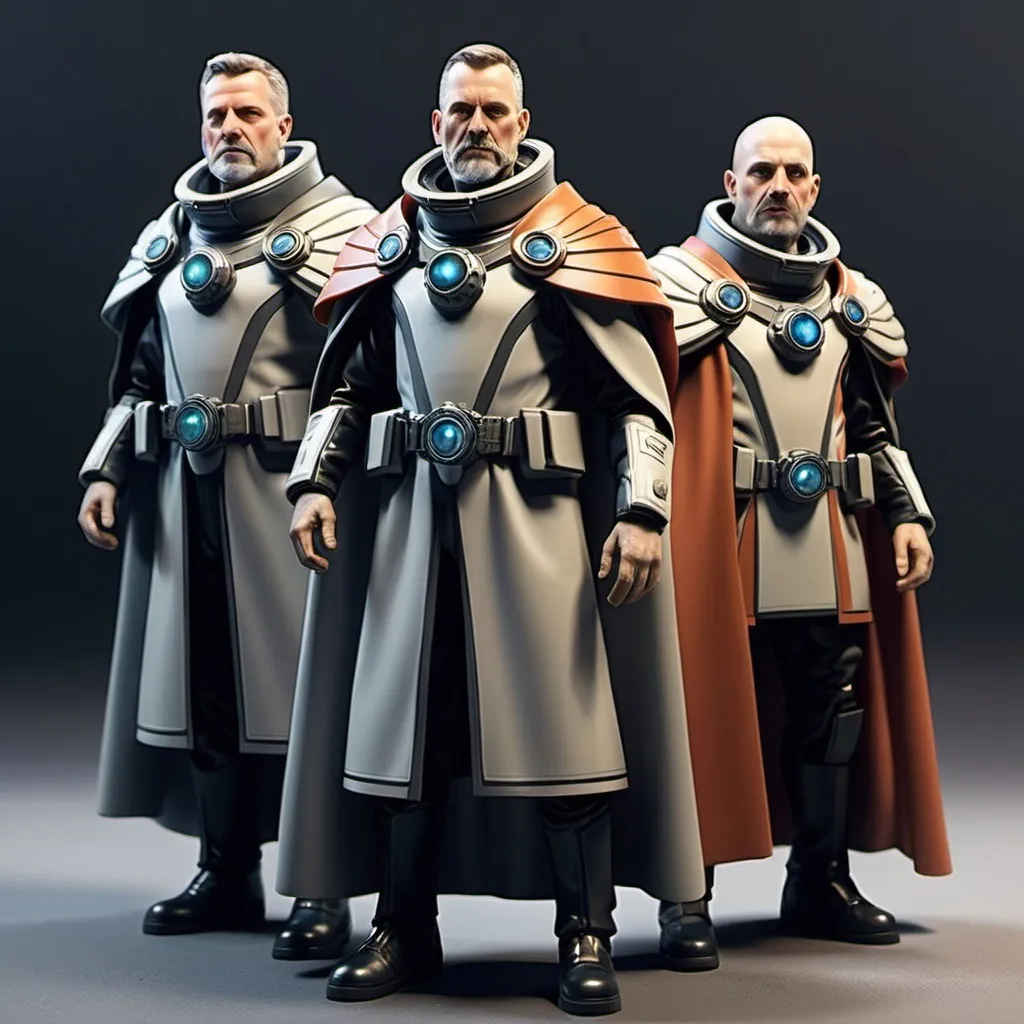 Prompt: Sci-fi Commanders in power with shoulder cape