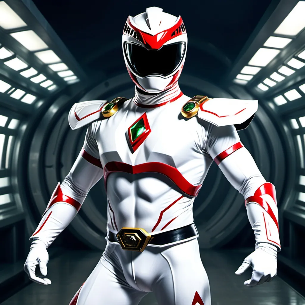Prompt: Sci-fi White power ranger 