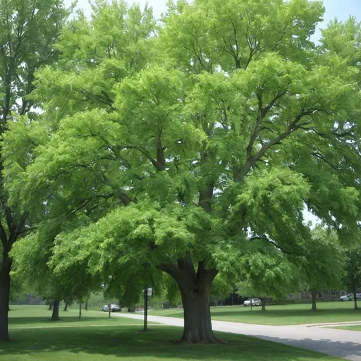 Prompt: Elm (Ulmus)Details: Elms are characterized by their graceful, arching branches and serrated leaves. They were once a dominant street tree in many cities until Dutch elm disease significantly reduced their populations.Habitat: Temperate regions in the Northern Hemisphere.Notable Features: Serrated, asymmetrical leaves and vase-like growth form.