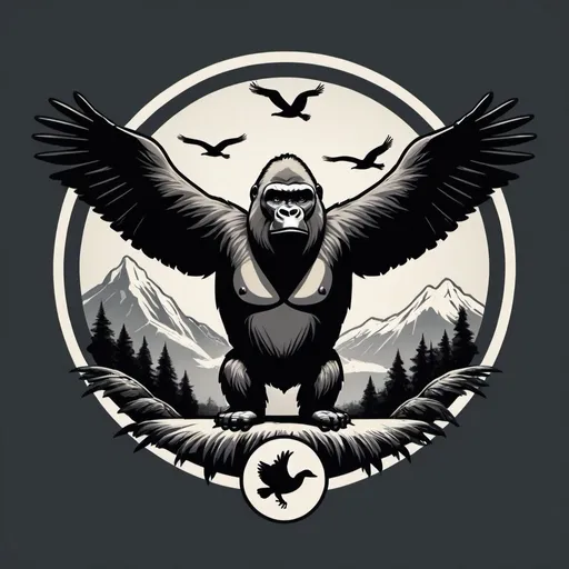 Prompt: A gorilla and Goose combined into a insignia. Flying Goose over the gorilla.