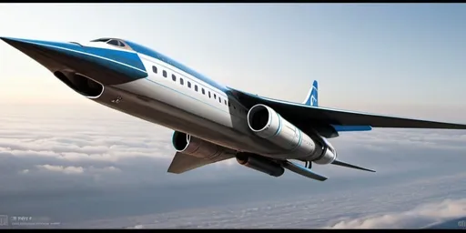 Prompt: Create an image of the Boeing 2707, a passenger supersonic cyberpunk aircraft