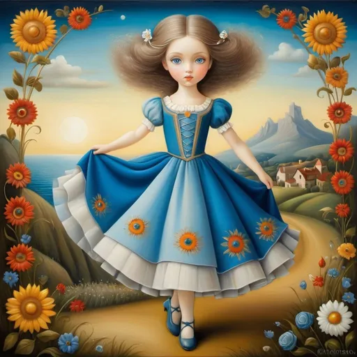 Prompt: energy of the dance of little women dancing, big blue eyes,, landscape with optical effect, expressive faces, full-length portrait, sharp eyes, style trompe d'oeil, oil painting, painter, paintings by masters, museum, paintings and sculptures, visual delirium, dreamlike, style pop surrealism, modern art, vibrant colors, detailed,  style Victoria Nahum, style Nicoletta Ceccoli,  style Alexander Jansson, style Picasso, Amazing and beautiful creation, characters and elements of the scenery entirely within the frame of the image, detailed realization, definition high quality, expressive faces, sharp eyes, style trompe d'oeil, surrealism, ambitious aestheticism, varied elements, iconoclast and numerou