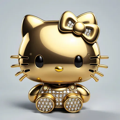 Prompt: create an image of hello kitty wearing gold grills 