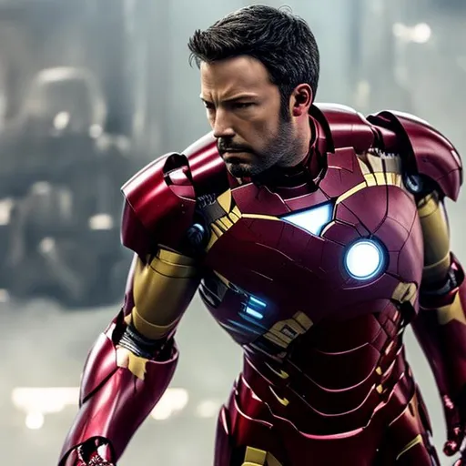 Prompt: Ben Affleck wearing an iron man suit