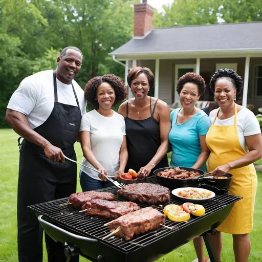 Prompt: Black family bbq