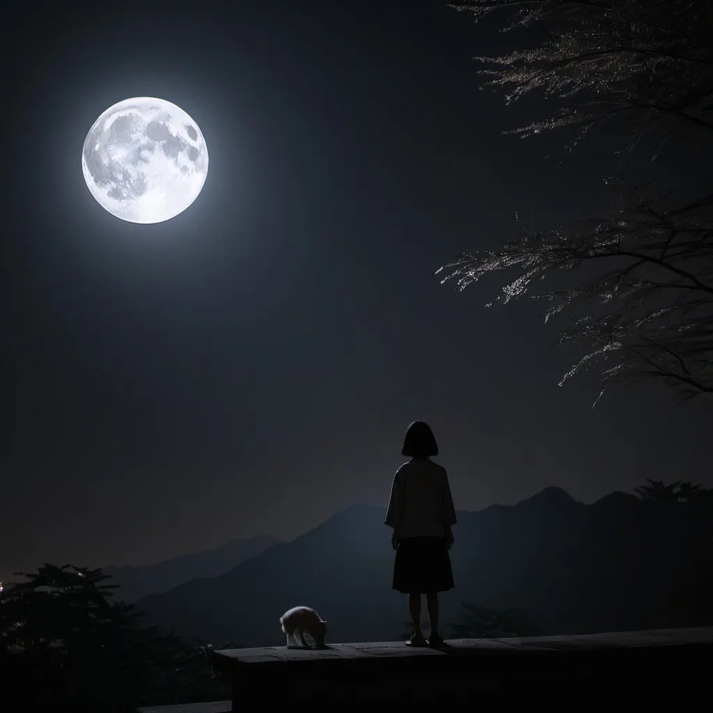 Prompt: 夜晚 (Night)
满月 (Full moon)
孤独的人物 (Lonely character)
淡淡的阴影 (Soft shadows)
思念与回忆 (Longing and memories)
星空 (Starry sky)
温暖与忧伤交织 (Melancholy mixed with warmth)
柔和的色调 (Soft color palette)
温柔的蓝色和暖色 (Gentle blues and warm tones)
希望与哀伤 (Hope and sorrow)