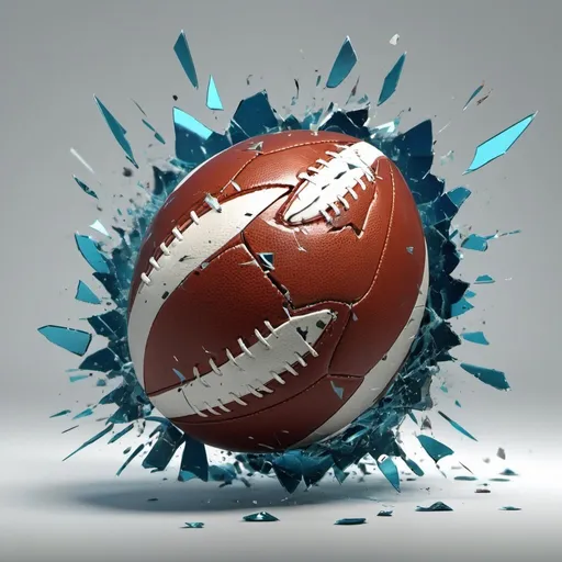 Prompt: Football shattering glass, 3D rendering, shards flying in all directions, high impact, ultra-realistic, dynamic composition, vibrant colors, dramatic lighting, shattered glass, high-quality rendering, intense action, explosive moment, motion blur, detailed shards, high-res, 3D, explosive, vibrant, realistic, dynamic, dramatic lighting