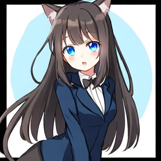 Prompt: brunette blue eyed tuxedo cat girl