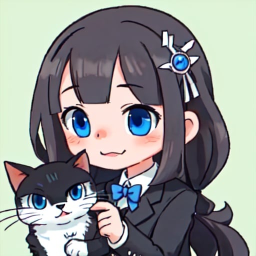 Prompt: brunette blue eyed tuxedo cat girl