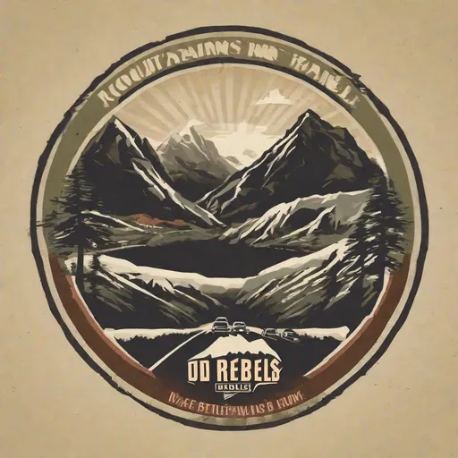 Prompt: mountains with roads going through them with Road rebels as the title logo