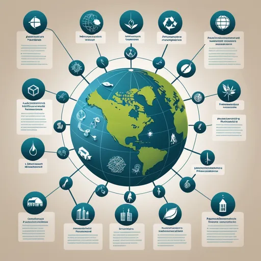 Prompt: Create an infographic-style image showcasing the applications of nanomaterials and nanotechnology in promoting a sustainable environment. The design should be clean and visually appealing, with icons and minimal text.

Design Elements:

Title: "Applications of Nanomaterial and Nanotechnology for Sustainable Environment" (centered at the top)
Central Graphic: A globe (representing the environment) with interconnected icons or graphics representing different applications of nanotechnology.
Key Applications (6-8 icons around the globe):

Water Purification: Show an icon of water droplets being filtered.
Soil Remediation: Depict soil with a leaf sprouting (indicating decontamination and regrowth).
Air Pollution Control: Show an air purifier or clean air emissions with nanomaterials removing pollutants.
Energy Efficiency: A solar panel or battery indicating energy conservation through nanotechnology.
Waste Management: A recycling symbol representing waste reduction using nanomaterials.
Green Manufacturing: An industrial factory emitting "green" (clean) emissions to indicate eco-friendly processes.
Carbon Capture: Show a chimney with nanomaterials trapping carbon emissions.
Color Scheme:

Earthy tones like green, blue, and brown to represent environmental themes.
Use contrasting colors for each icon for better visibility and differentiation.
Text Labels: Briefly describe each application next to its corresponding icon (e.g., "Water Purification using Nanofilters" or "Soil Remediation with Nano-absorbents").

Footer: Include a banner at the bottom that reads: “Towards a Greener Future with Nanotechnology.”