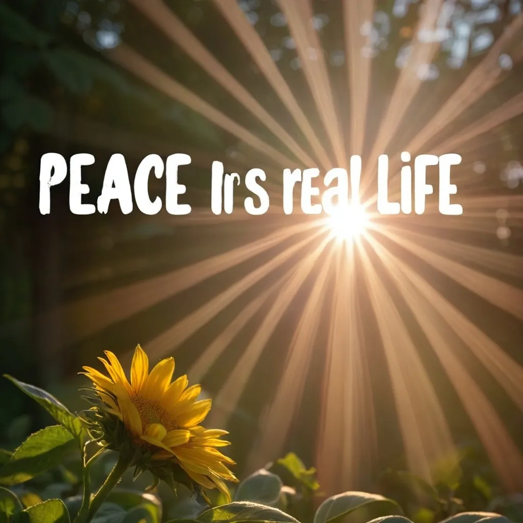 Prompt: Sunlight with the text peace is the real soft life