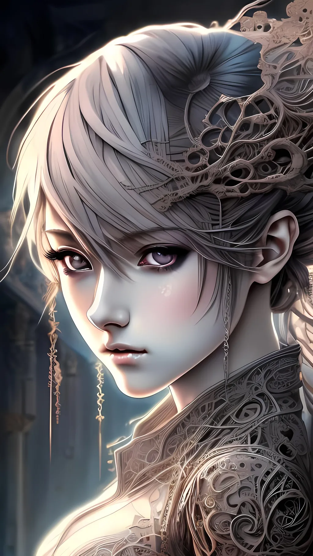 Anime visual of a beautiful young woman, intricate c...