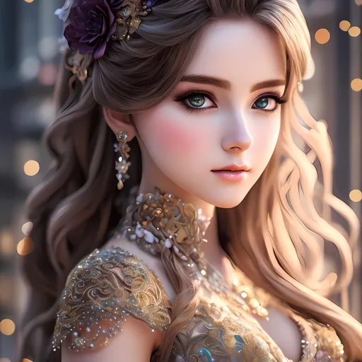 Prompt: Anime visual of a cute and beautiful young woman, intricate clothing, digital art, highly detailed, intricate, 4k, flowers background, elegant, anatomically correct, detailed beautiful face, soft cinematic lighting, professional, detailed lighting