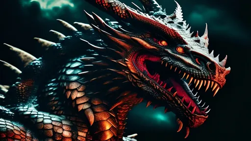 Prompt: Realistic dragon with extreme detail, vibrant dark colors, intricate background, cinematic lighting, high quality, masterpiece, detailed scales, fiery breath, intense gaze, dynamic composition, vibrant reds, deep blacks, professional