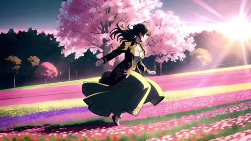 Prompt: Anime visual of a beautiful young woman running in a field of flowers on a sunny day, anatomically correct, highly detailed, intricate clothing, 4k, highly detailed surroundings, vibrant colored flowers, intricate, detailed beautiful face, soft cinematic lighting, professional, detailed lighting