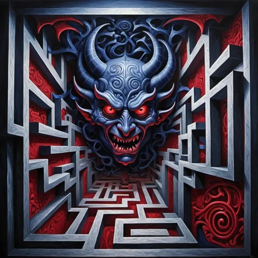 Prompt: a painting of a demon in an Escher maze
