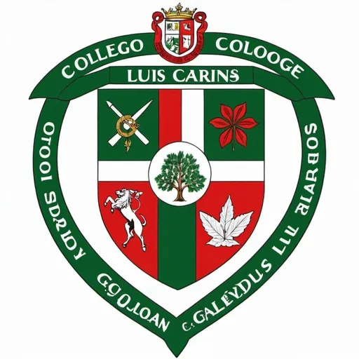 Prompt: Escudo de colegio de colores verde blanco y rojo LUIS CARLOS GALAN