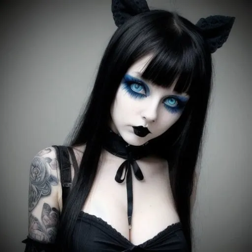 Prompt: Cute girl, goth, blue eyes