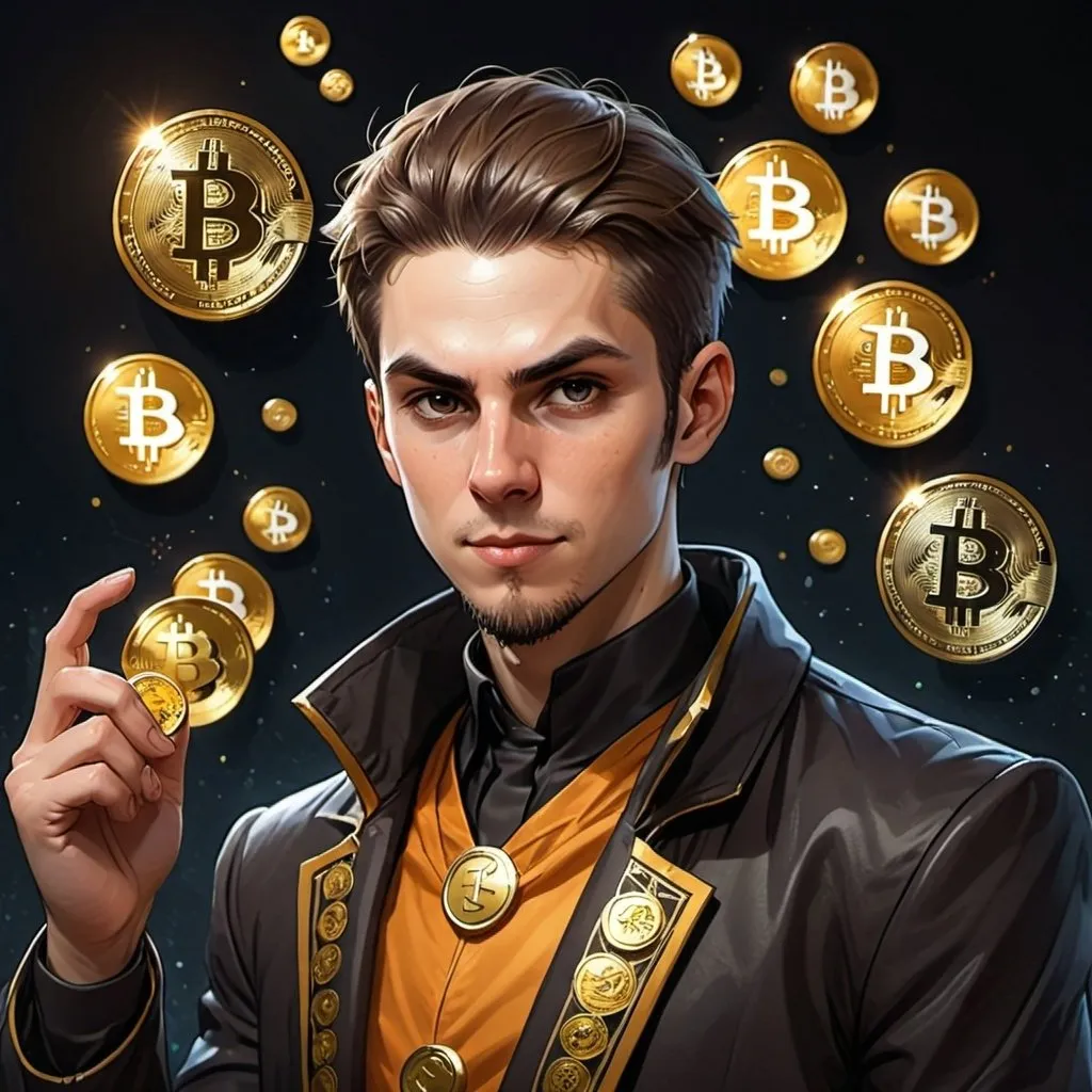 Prompt: 
create a male character for the new generation audience inspired by cryptocurrencies such as bitcoin, the name of the character is rdkoin