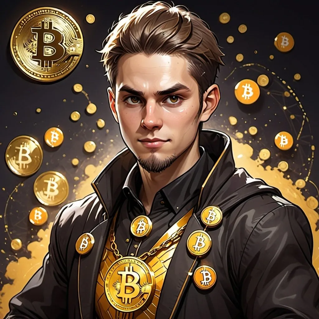 Prompt: 
create a male character for the new generation audience inspired by cryptocurrencies such as bitcoin, the name of the character is rdkoin