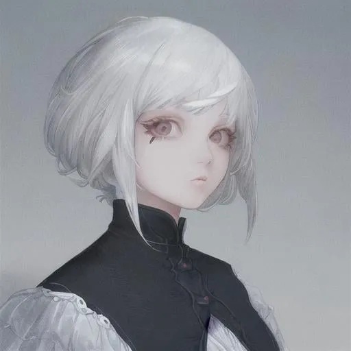 Prompt: girl,  white hair, cute, high quality, high detail