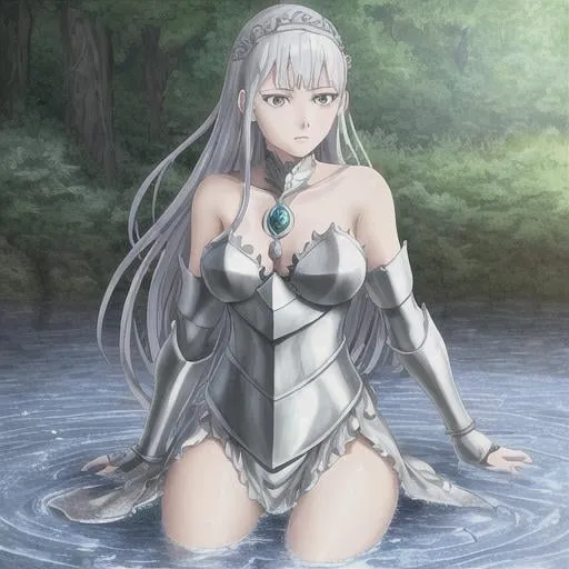 Prompt: A girl wielding water magic, Princess Noelle, Black Clover anime, silver hair, cute lady, fantasy, rusty water armor, realistic, human