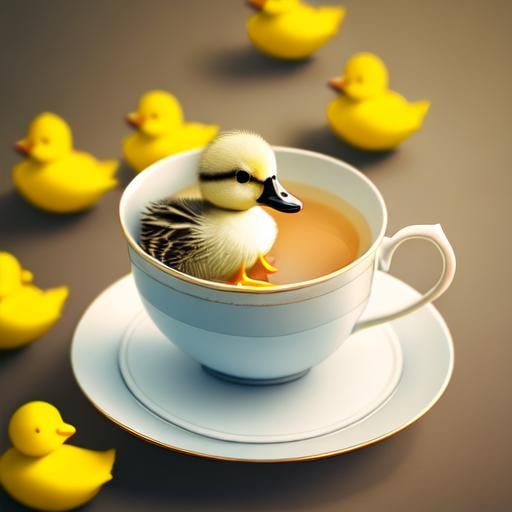 Prompt: cute duckling sitting in a teacup, photography, minimalistic, 8 k