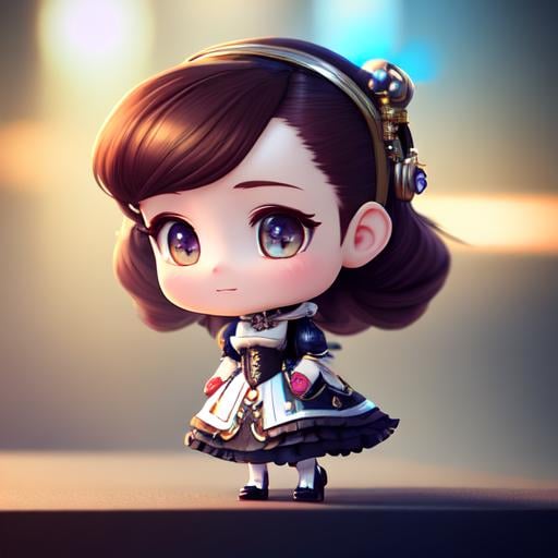 Prompt: Cute and adorable Ada Lovelace female, fantasy, dreamlike, surrealism, super cute, trending on artstation , standing on stage, side profile, caricature, chibi, kawaii,3d rendering, octane rendering, volumetric light