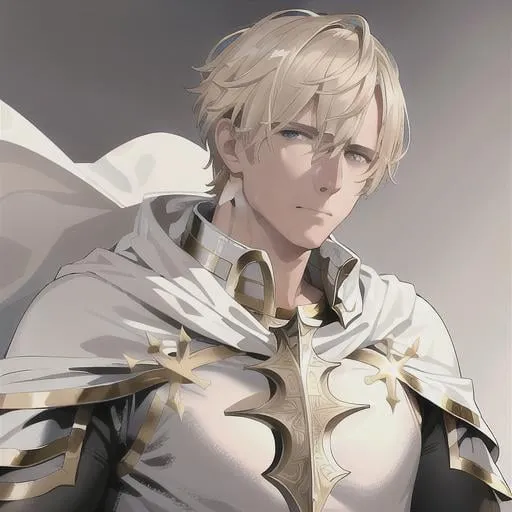 Prompt: Realistic portrait of an (adult male Human Paladin with short blond hair and Short blond hair, and a very masculine face and jaw.) Wearing Gold plate armor with white callar underneath, he has a long white cape that drapes over his shoulders, Has white cape that covers shoulders. Viking town background, D&D setting. perfect composition, hyperrealistic, super detailed, 8k, high quality, trending art, trending on artstation, sharp focus, studio photo, intricate details, highly detailed, by greg rutkowski and alphonse mucha