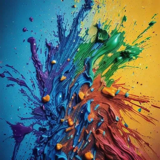 Prompt: splatter, colorful oil paint spill with lots of thick, photorealistic, masterpiece, 16k artistic photography, volumetric soft lighting, dramatic lighting, insanely detailed.