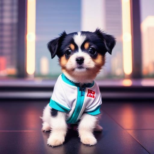 Prompt: cute Kawaii tiny hyper realistic baby dog, wearing hip hop clothes inside in a bottles  city background in a bottles baby dog reflection 8k Cinematography photorealistic epic composition Unreal Engine Cinematic Color Grading Portrait Photography Ultra-Wide Angle Depth of Field hyper detailed octane render trending on artstation greg rutkowski