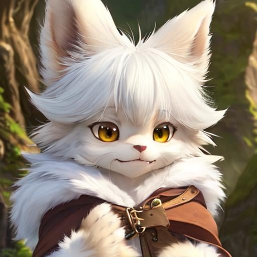 Prompt: beautiful, masterpiece, best quality, extremely detailed face, perfect lighting, smirk, smug expression, white hair, paws, fur, furry, fluffy, nanachi \(made in abyss\)
